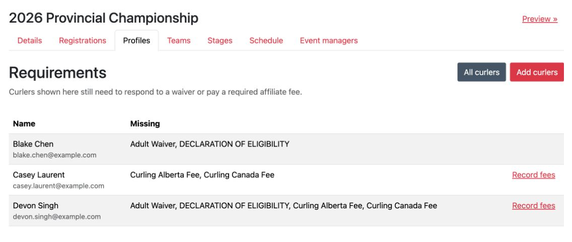 Outstanding curler requirements