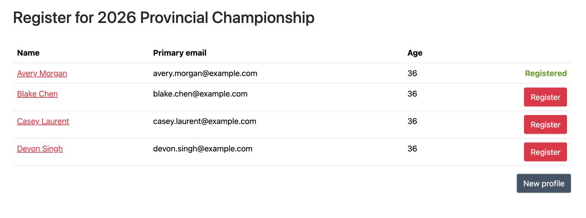 Choose a curler profile for the competition