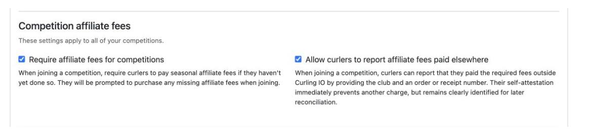 Competition affiliate fee settings